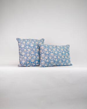 Marbella Azure 50x50cm Printed Linen Cushion - Cotier Classiqué